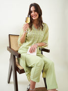 The Kaftan Company Kurta Sets Light Green Hand Embroidred Party Kaftan with Slip and Pants