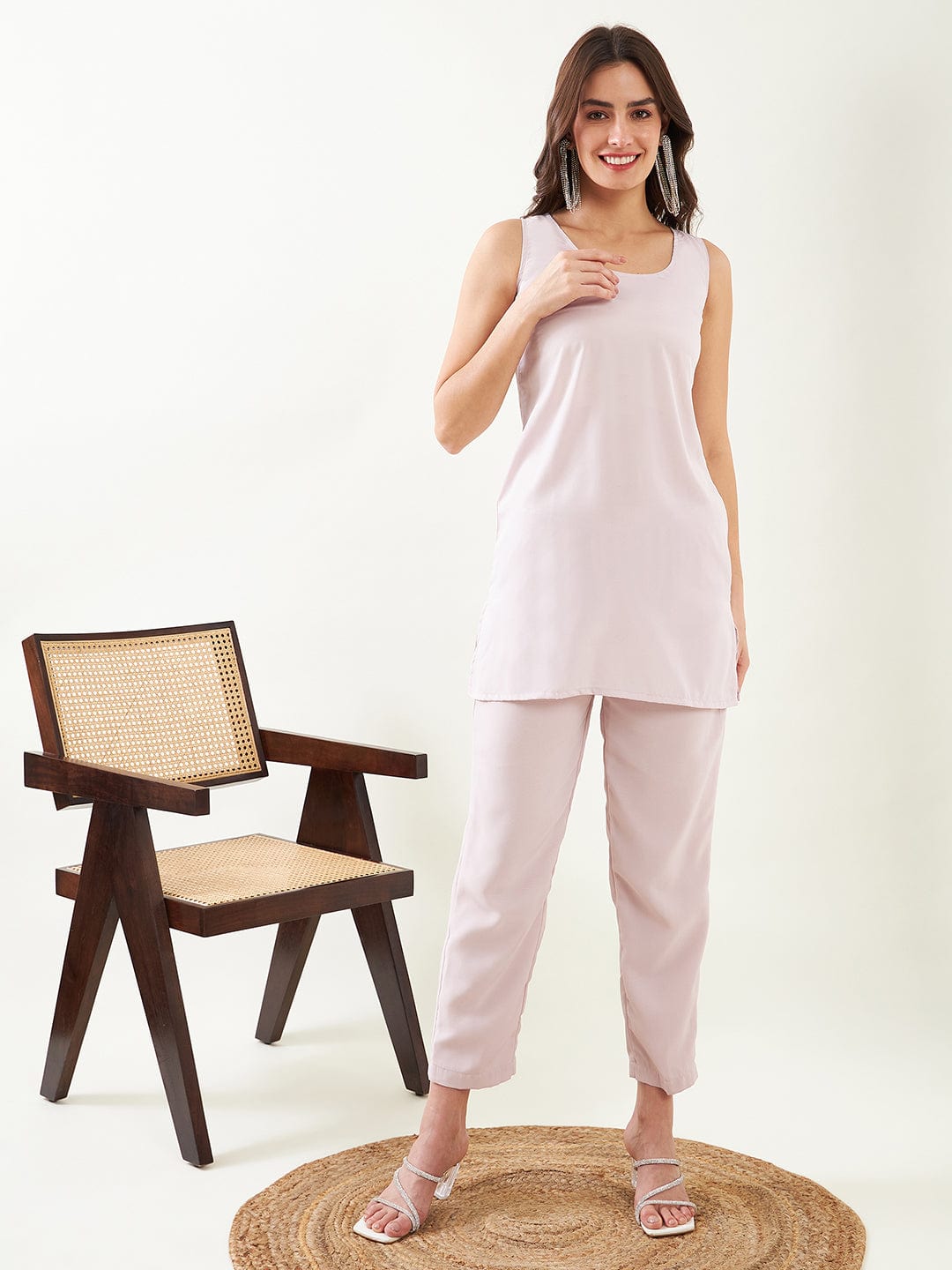 The Kaftan Company Kurta Sets Lilac Hand Embroidered Kaftan Kurta with Pants and Slip