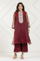 The Kaftan Company Kurta Sets Maroon Tissue Silk Embroidered Kurta Set