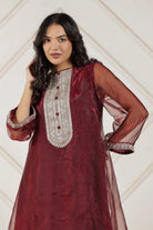The Kaftan Company Kurta Sets Maroon Tissue Silk Embroidered Kurta Set