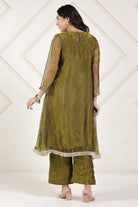 The Kaftan Company Kurta Sets Olive Green Tissue Silk Embroidered Coord Set