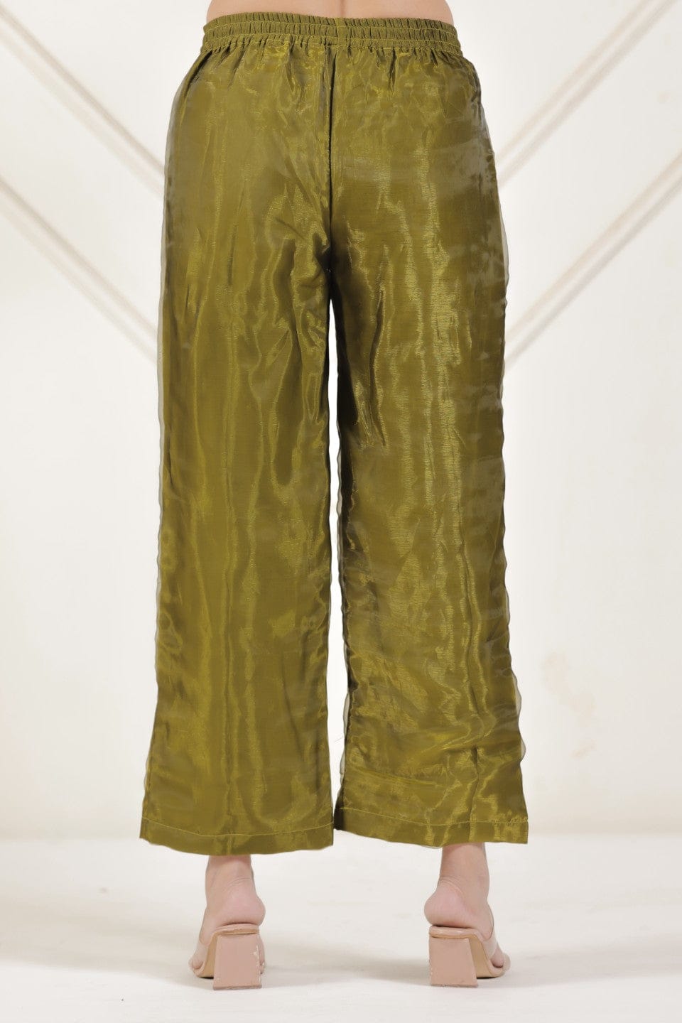 The Kaftan Company Kurta Sets Olive Green Tissue Silk Embroidered Coord Set