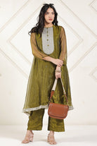 The Kaftan Company Kurta Sets Olive Green Tissue Silk Embroidered Coord Set