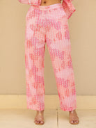 The Kaftan Company Kurta Sets Pink Abstract Print Cotton Kurta Set with Lace Trim