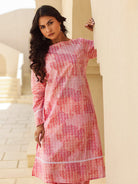 The Kaftan Company Kurta Sets Pink Abstract Print Cotton Kurta Set with Lace Trim
