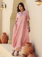 The Kaftan Company Kurta Sets Pink Chevron Print Viscose Kurta Set