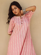 The Kaftan Company Kurta Sets Pink Chevron Print Viscose Kurta Set