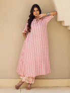 The Kaftan Company Kurta Sets Pink Chevron Print Viscose Kurta Set