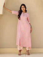 The Kaftan Company Kurta Sets Pink Chevron Print Viscose Kurta Set
