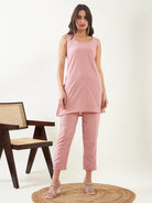 The Kaftan Company Kurta Sets Pink Hand Embroidered Ruffled Kurta with Pants and Slip