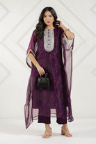 The Kaftan Company Kurta Sets Plum Purple Tissue Silk Kaftan Kurta Set