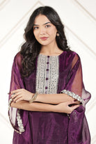 The Kaftan Company Kurta Sets Plum Purple Tissue Silk Kaftan Kurta Set
