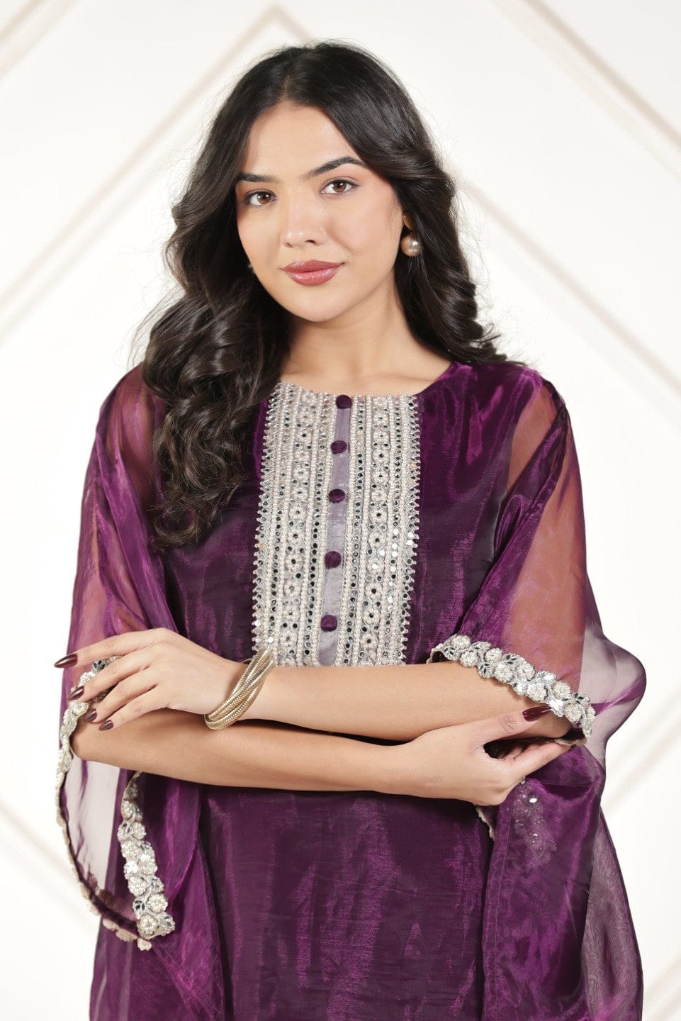 The Kaftan Company Kurta Sets Plum Purple Tissue Silk Kaftan Kurta Set