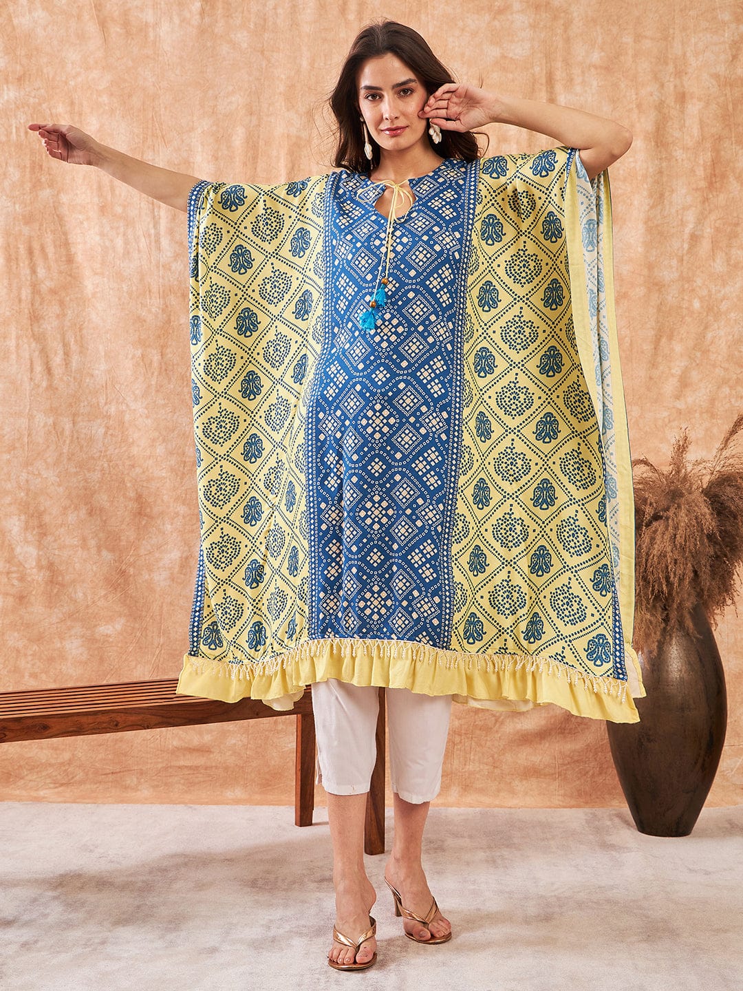 The Kaftan Company Kurta Sunny Sky Blue Bandhini Kurta