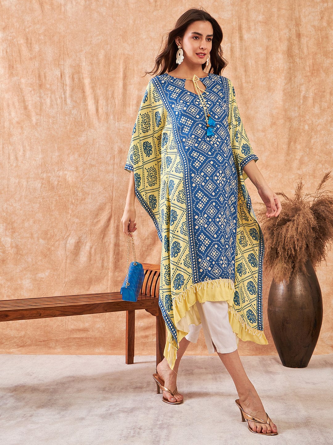 The Kaftan Company Kurta Sunny Sky Blue Bandhini Kurta