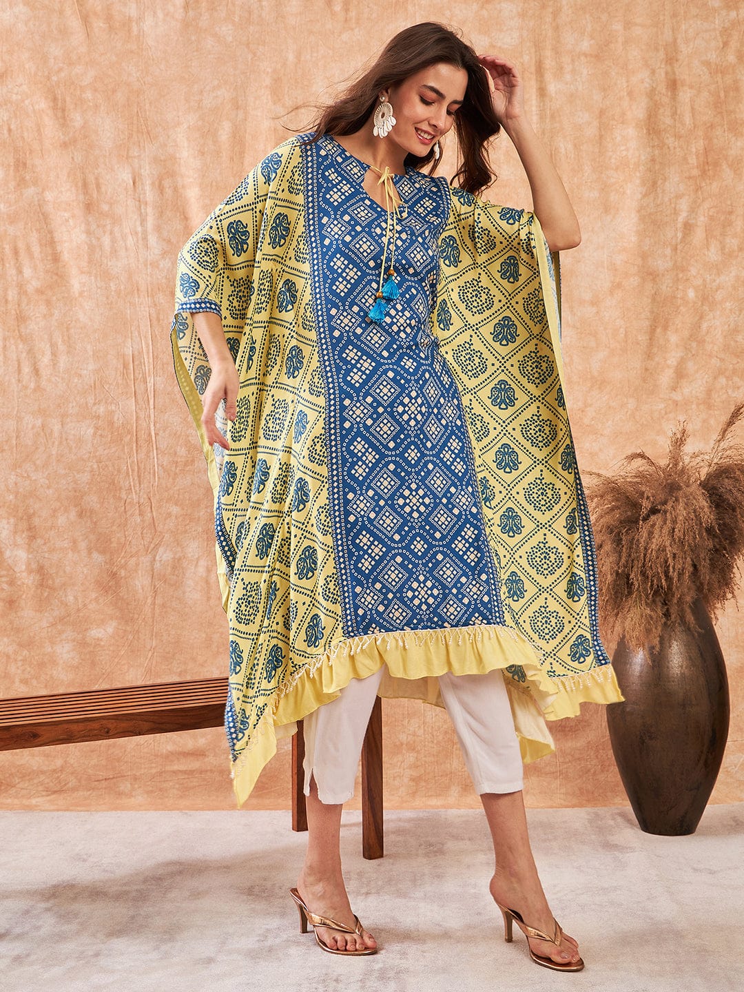 The Kaftan Company Kurta Sunny Sky Blue Bandhini Kurta