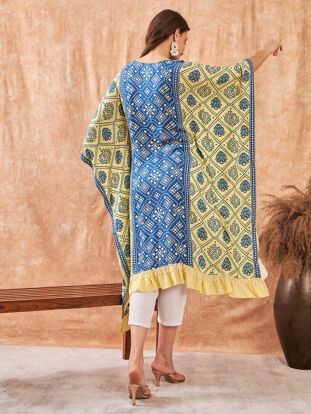 The Kaftan Company Kurta Sunny Sky Blue Bandhini Kurta