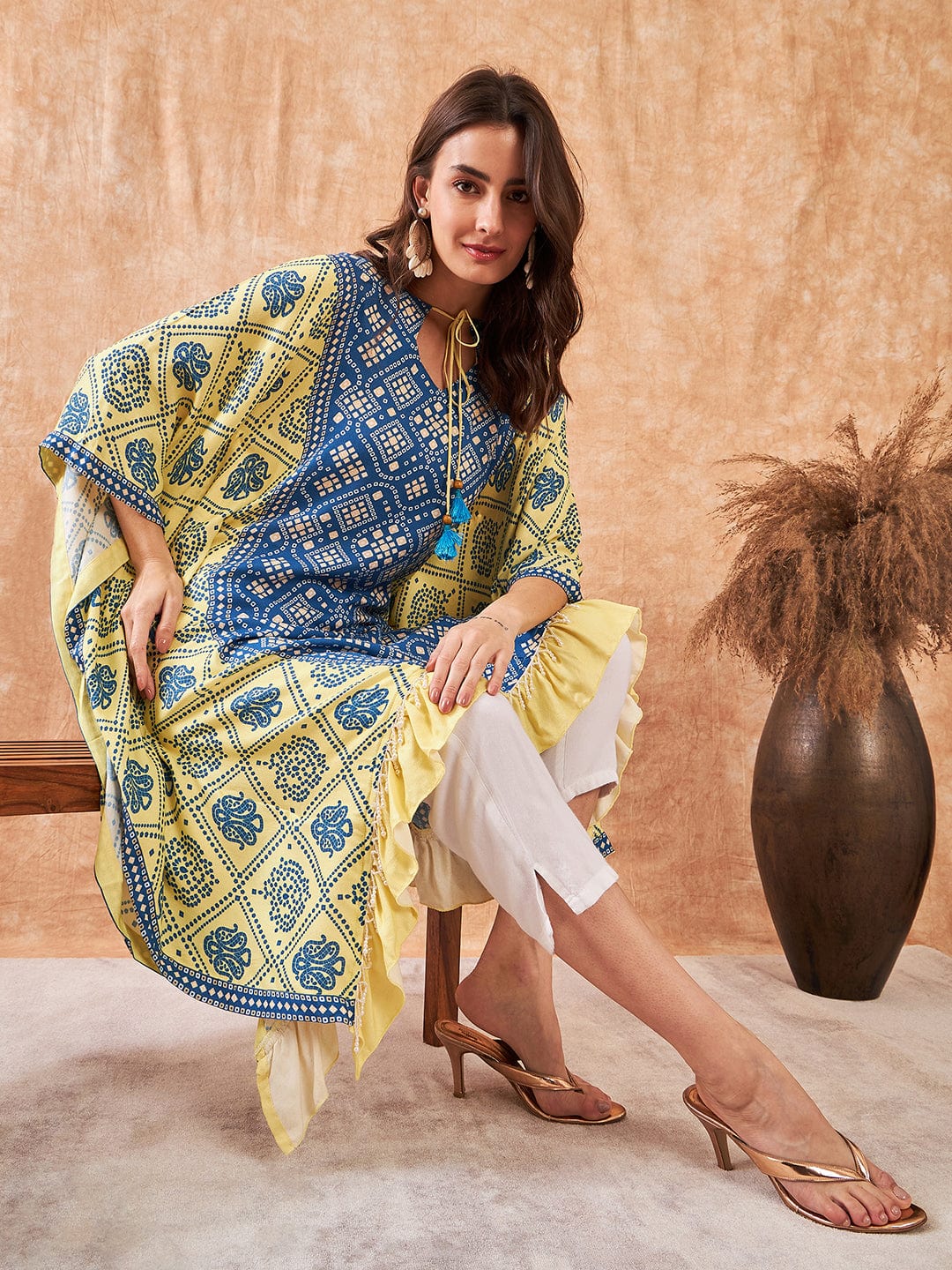 The Kaftan Company Kurta Sunny Sky Blue Bandhini Kurta