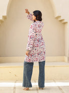 The Kaftan Company Kurta White and Red Bird Print Cotton Tunic