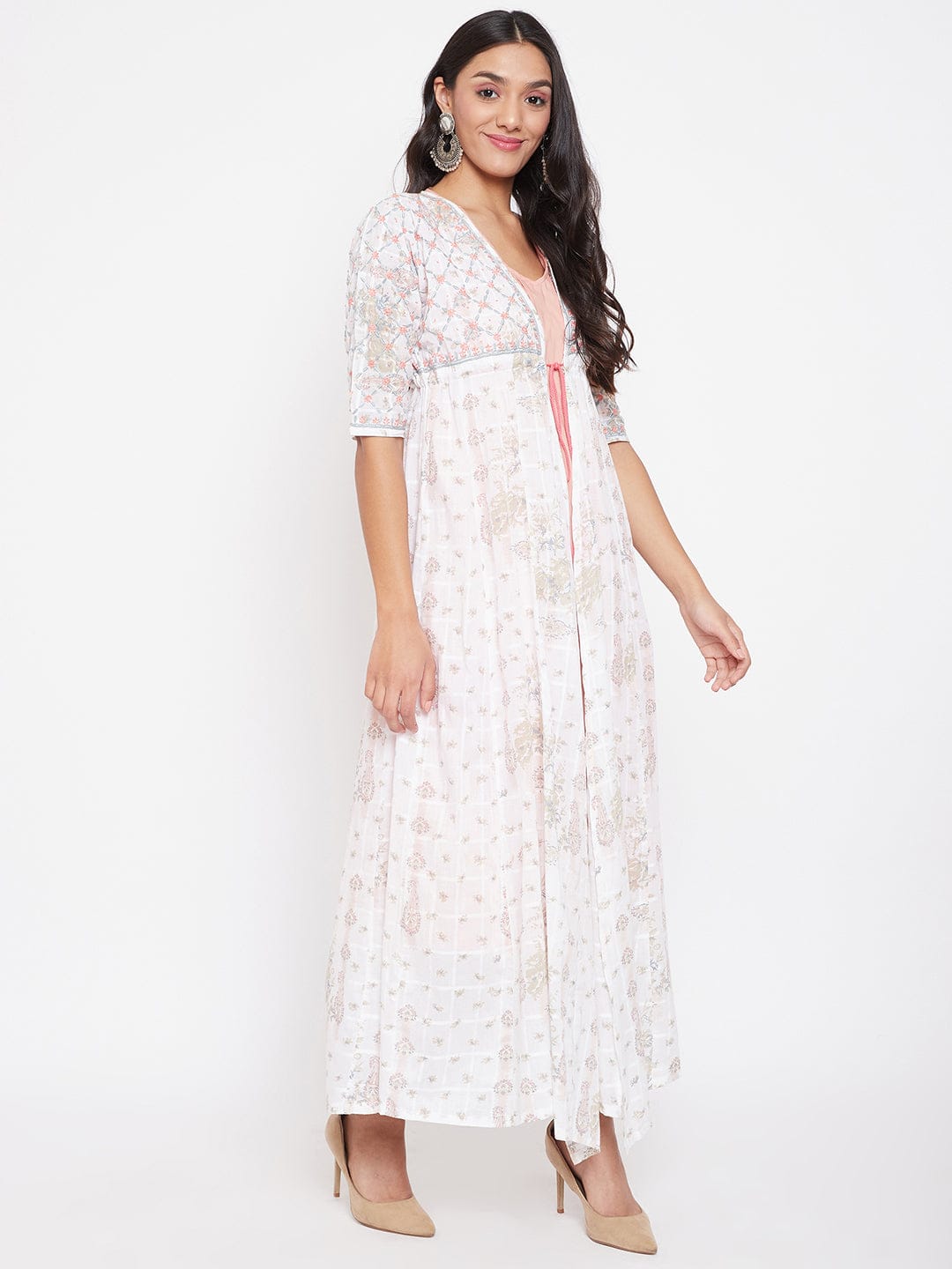 The Kaftan Company Kurta White Chikankari Hand Embroidered Cotton Shrug