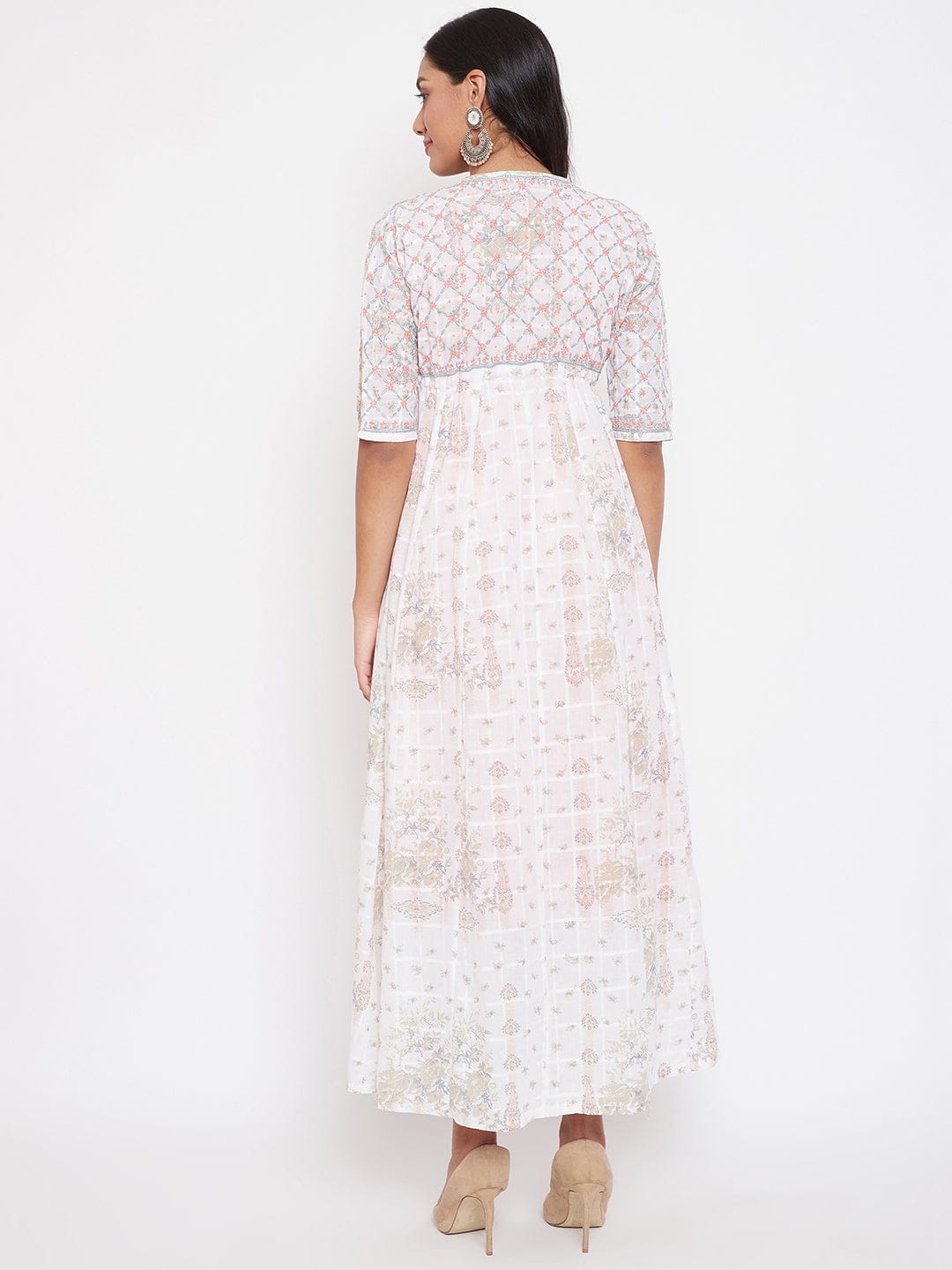 The Kaftan Company Kurta White Chikankari Hand Embroidered Cotton Shrug