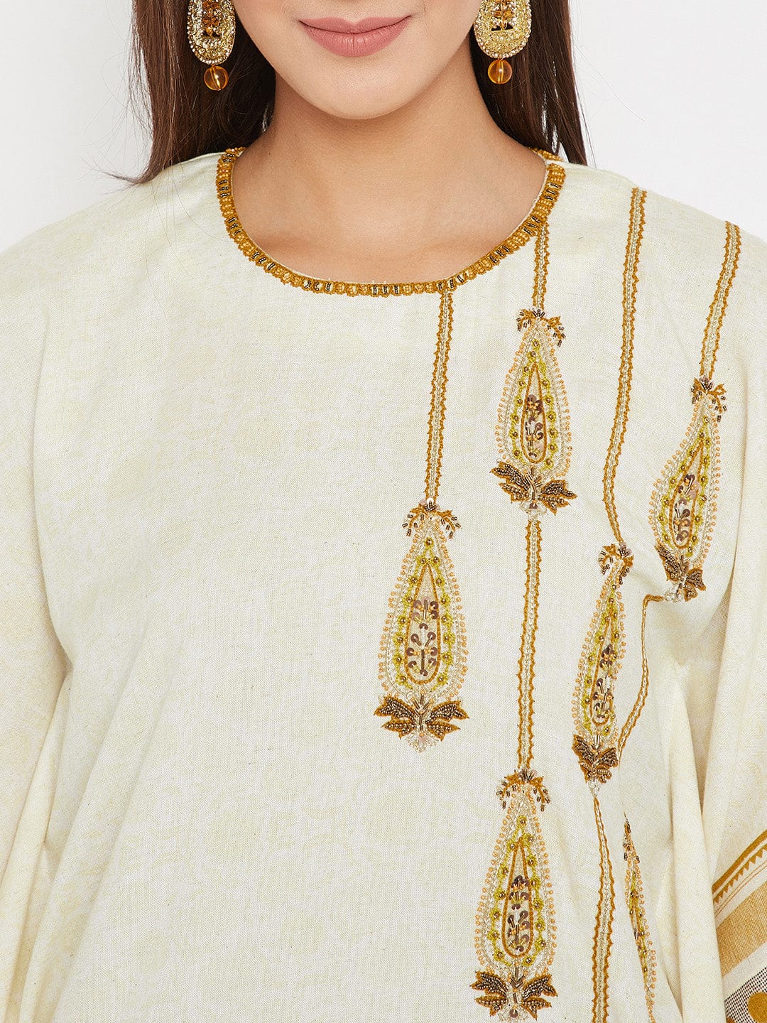 The Kaftan Company Kurta White Embroidered Daywear Kaftan Kurta