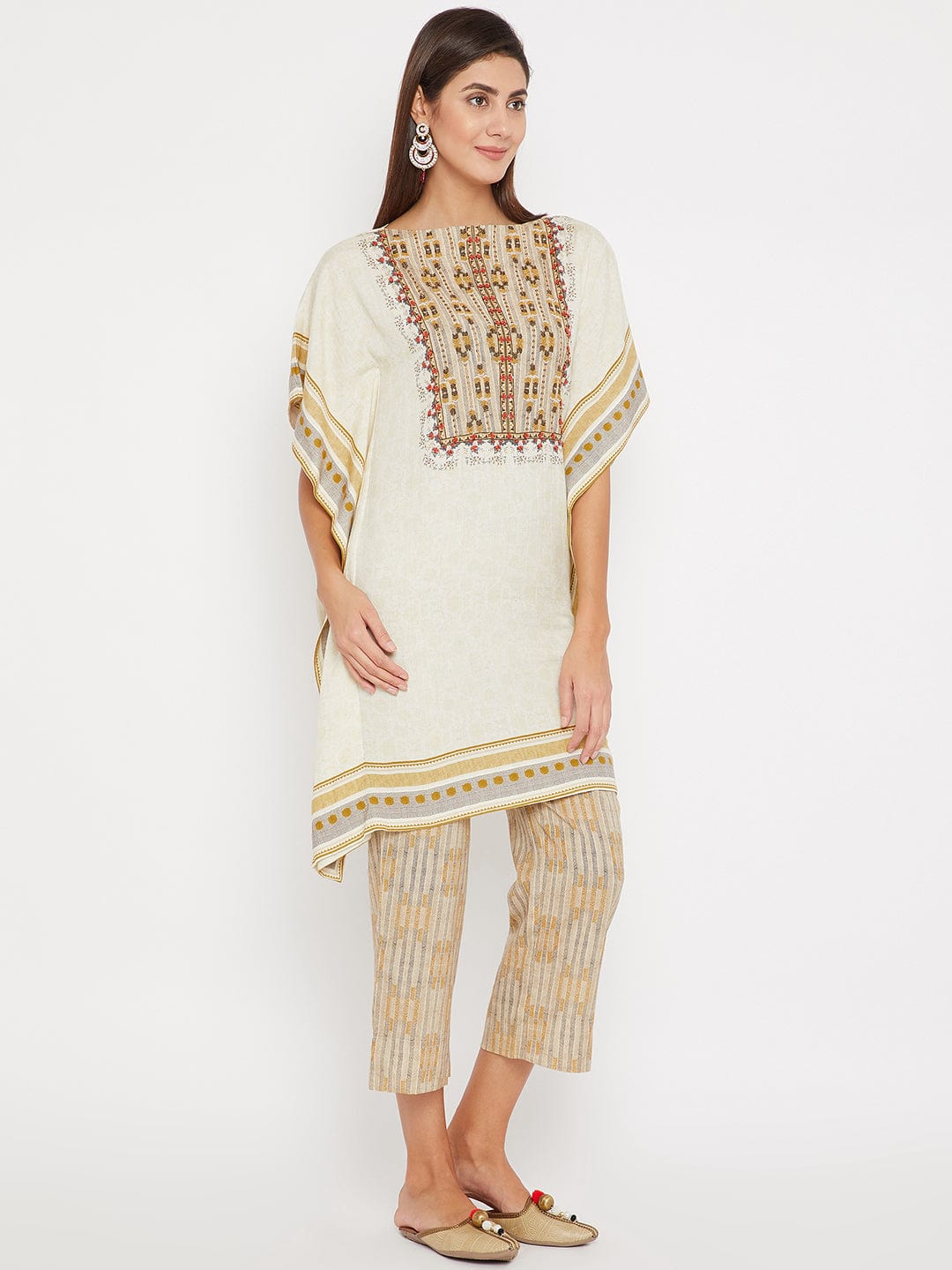The Kaftan Company Kurta White Hand Embroidered Ethereal Kaftan Kurta