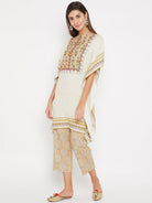 The Kaftan Company Kurta White Hand Embroidered Ethereal Kaftan Kurta