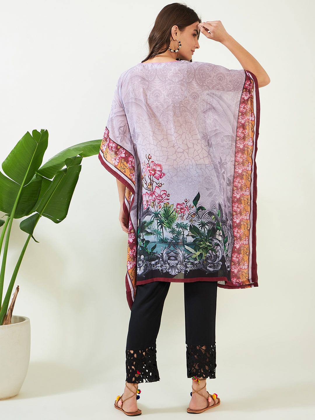 The Kaftan Company Kurta Winter White Whispering Petals Georgette Kaftan