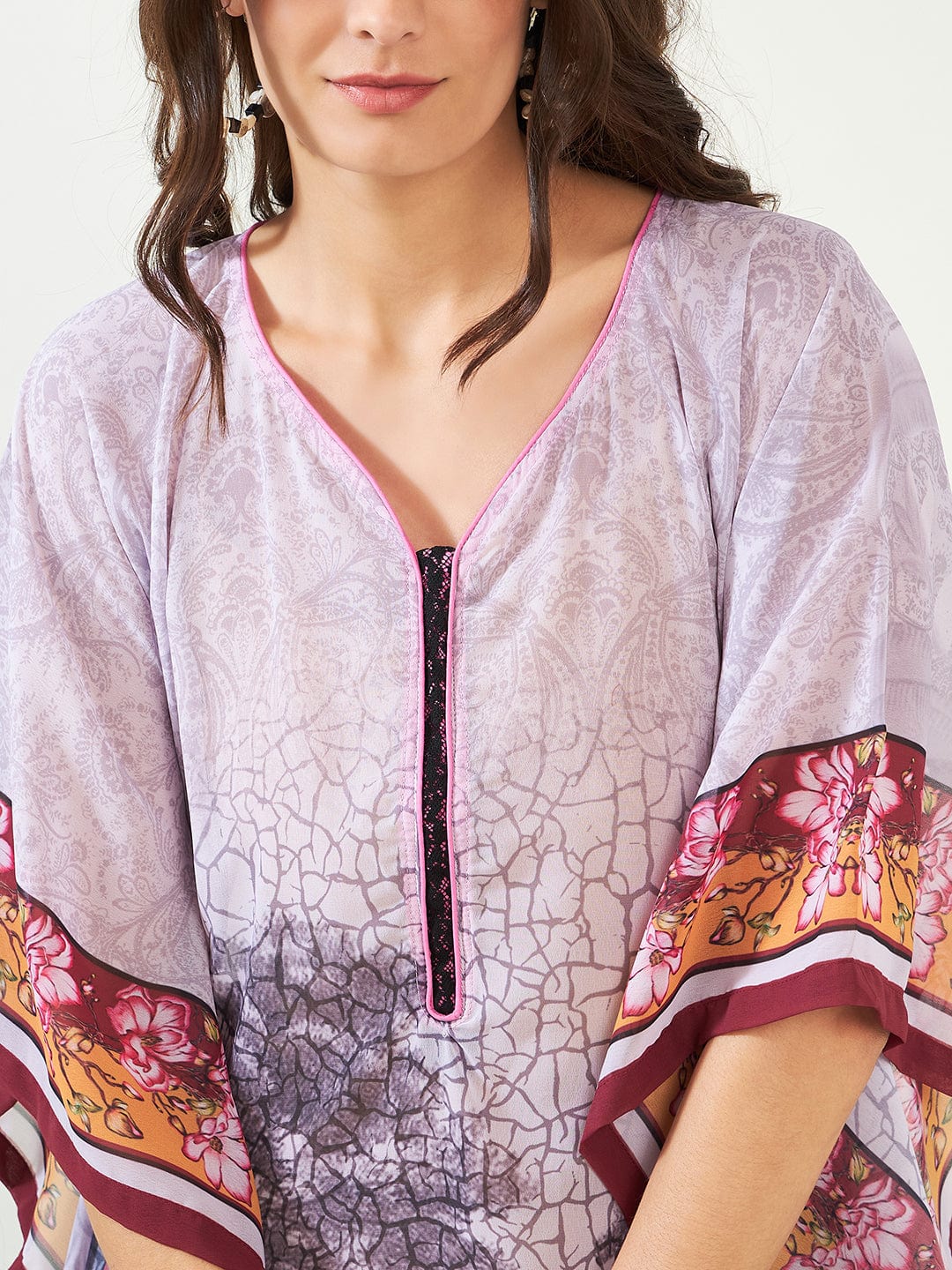 The Kaftan Company Kurta Winter White Whispering Petals Georgette Kaftan