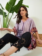 The Kaftan Company Kurta Winter White Whispering Petals Georgette Kaftan