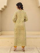 The Kaftan Company Kurta Yellow and Grey Striped Cotton Kurta with Contrast Print Collar