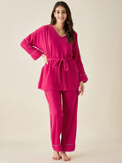 The Kaftan Company Lounge Set Fuchsia Velvet Lounge Set with Belt