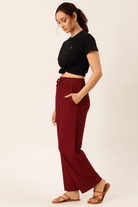 The Kaftan Company Lounge Set Maroon Ribbed Lounge Pants with Black Cotton T-Shirt Set
