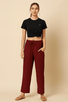 The Kaftan Company Lounge Set Maroon Ribbed Lounge Pants with Black Cotton T-Shirt Set