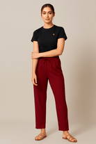 The Kaftan Company Lounge Set Maroon Ribbed Lounge Pants with Black Cotton T-Shirt Set