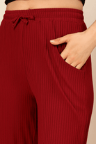 The Kaftan Company Lounge Set Maroon Ribbed Lounge Pants with Black Cotton T-Shirt Set