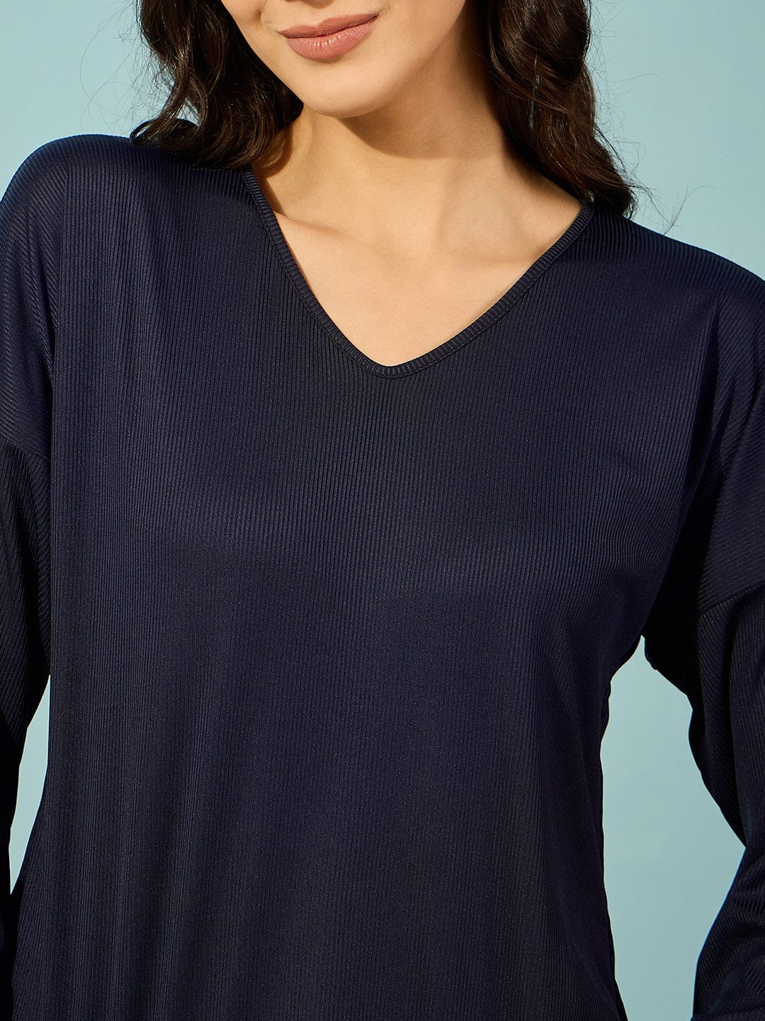 The Kaftan Company Lounge Set Navy Blue Ribbed Lounge Set with Pockets