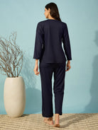 The Kaftan Company Lounge Set Navy Blue Ribbed Lounge Set with Pockets