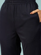 The Kaftan Company Lounge Set Navy Blue Ribbed Lounge Set with Pockets