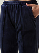 The Kaftan Company Lounge Set Navy Blue Velvet Wrap Lounge Set with Ruffle Detail