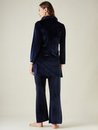 The Kaftan Company Lounge Set Navy Blue Velvet Wrap Lounge Set with Ruffle Detail