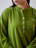 The Kaftan Company Lounge Set Olive Green Velvet Minimalistic Lounge Set