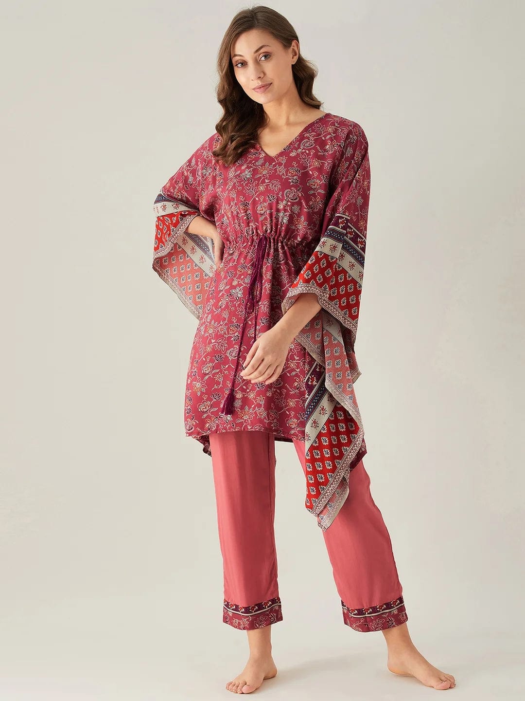 The Kaftan Company Loungewear Floral Flow Modal Kaftan Pyjama Set - (Clearance - Final Sale)