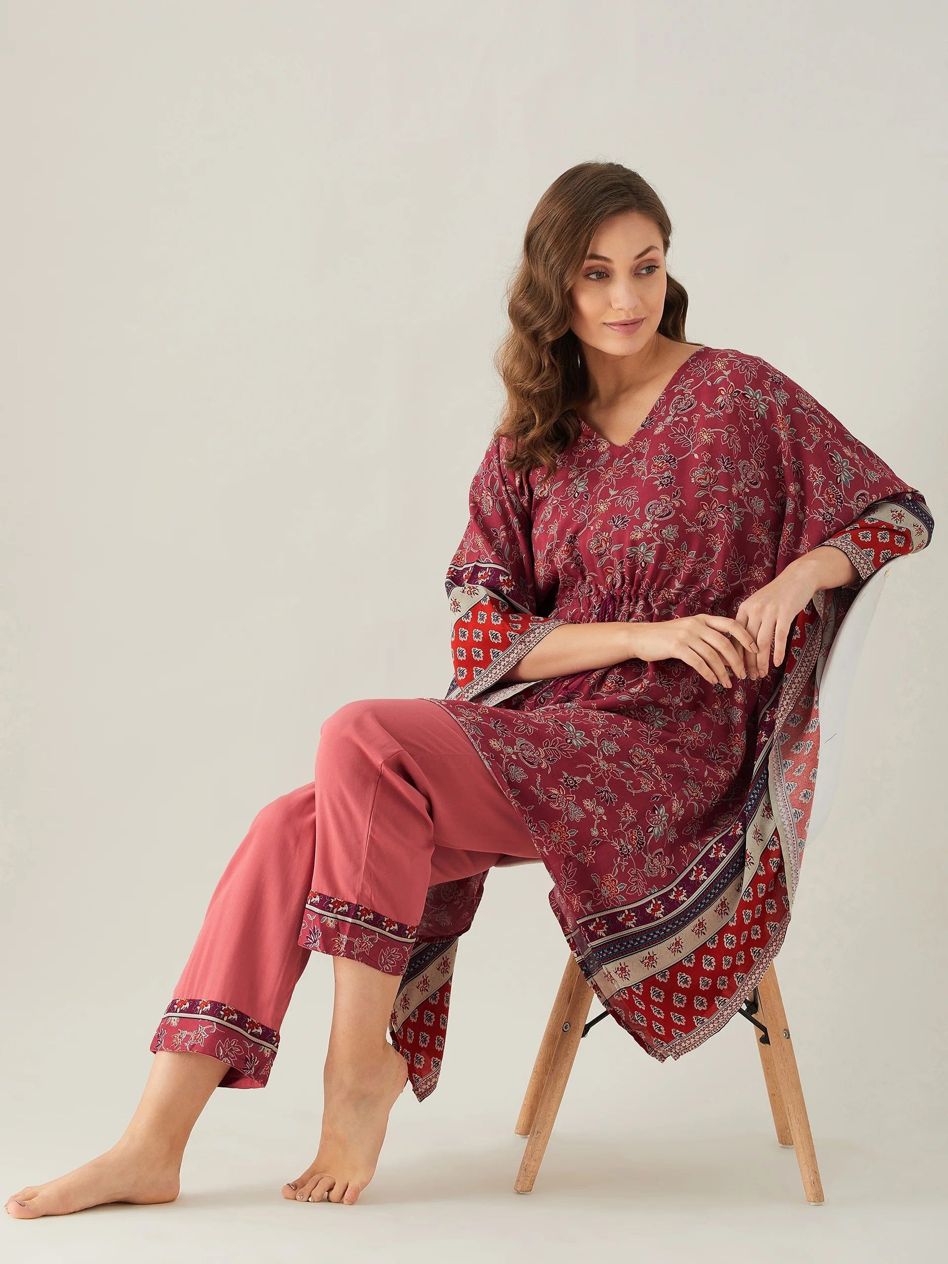 The Kaftan Company Loungewear Floral Flow Modal Kaftan Pyjama Set - (Clearance - Final Sale)