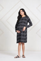 The Kaftan Company Maternity Black and Grey Geometric Print Viscose Lycra Maternity Dress