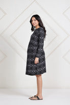 The Kaftan Company Maternity Black and Grey Geometric Print Viscose Lycra Maternity Dress