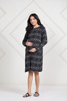 The Kaftan Company Maternity Black and Grey Geometric Print Viscose Lycra Maternity Dress