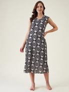The Kaftan Company Negligee Black Floral Cotton Nightdress