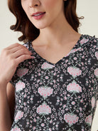 The Kaftan Company Negligee Black Floral Cotton Nightdress